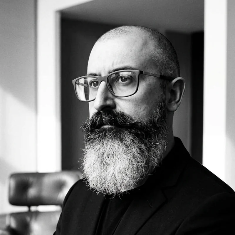 Black-and-white portrait of Federico Zimbaldi