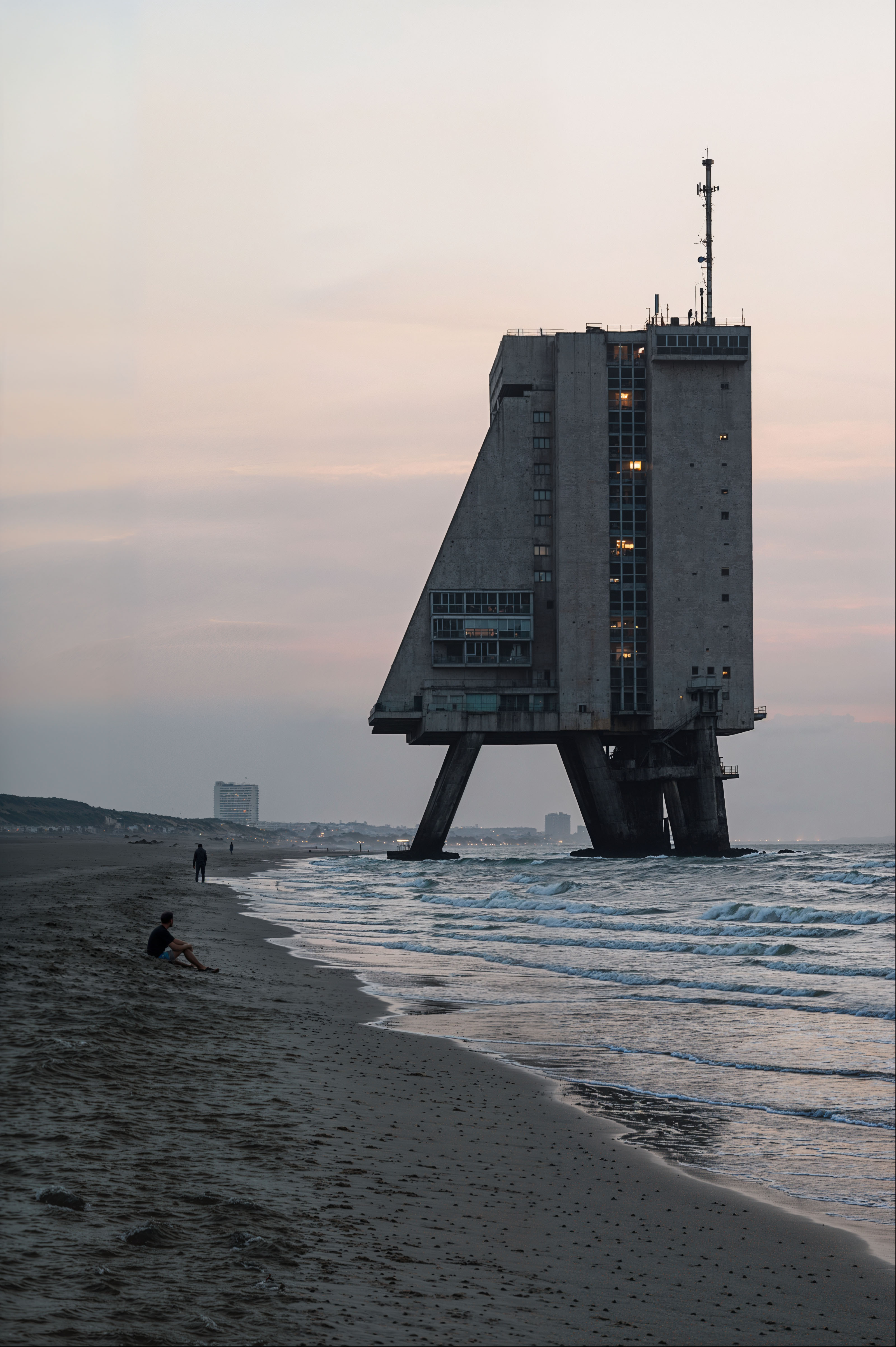 Digital artwork combining a realistic contemporary scene with an unexpected surreal element, creating a visual contrast between everyday reality and imagination.